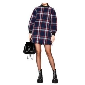 JOA NWT SZ SM Plaid Tassel Sweater Dress Mock Neck‎ Long Sleeve